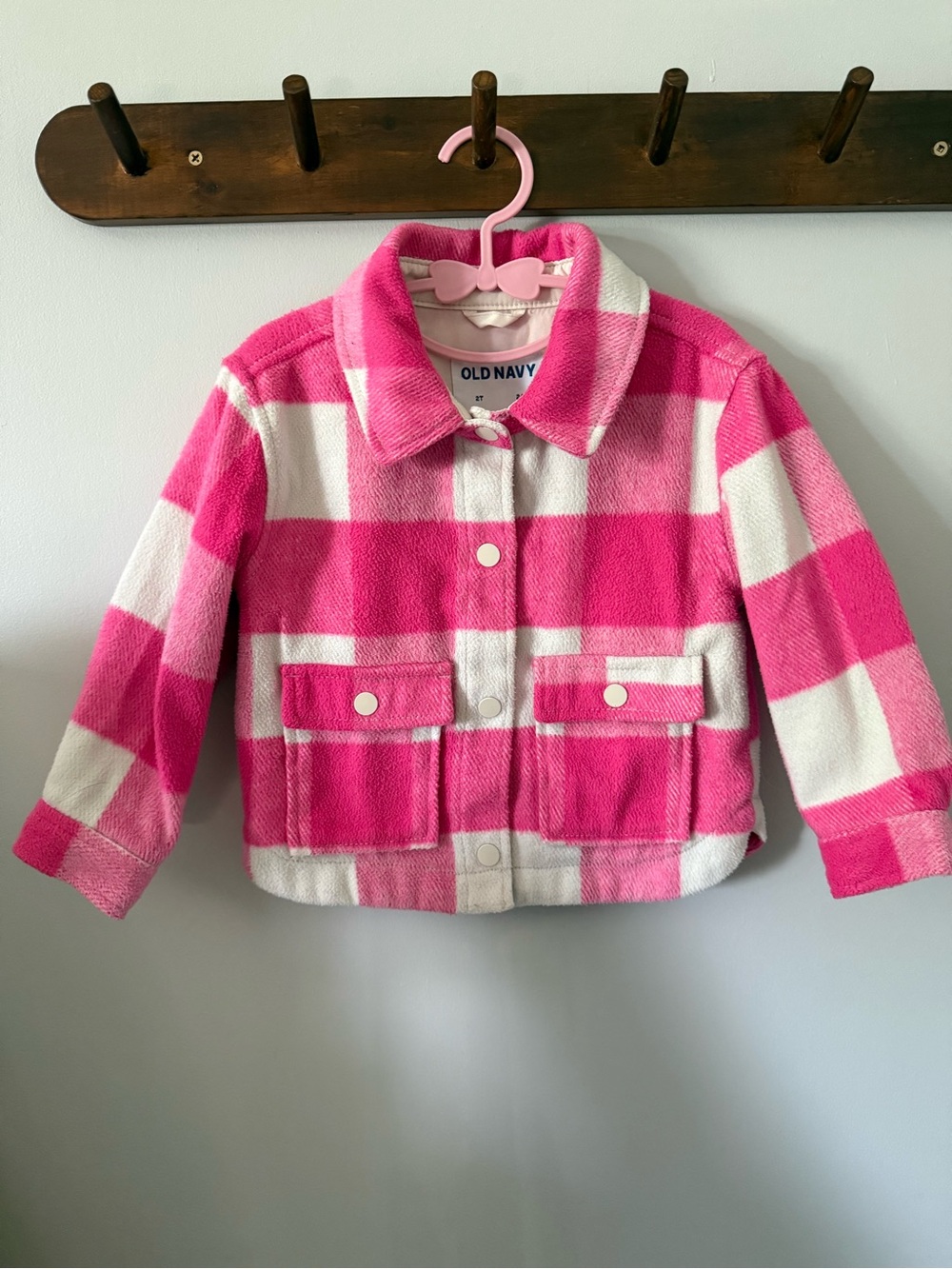 Old Navy Pink & White Plaid Kids Jean-Style Jacket